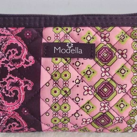 Modella Vintage Pink Purple Paisley Quilted Cosmetic Makeup Pouch Bag - Picture 2 of 9